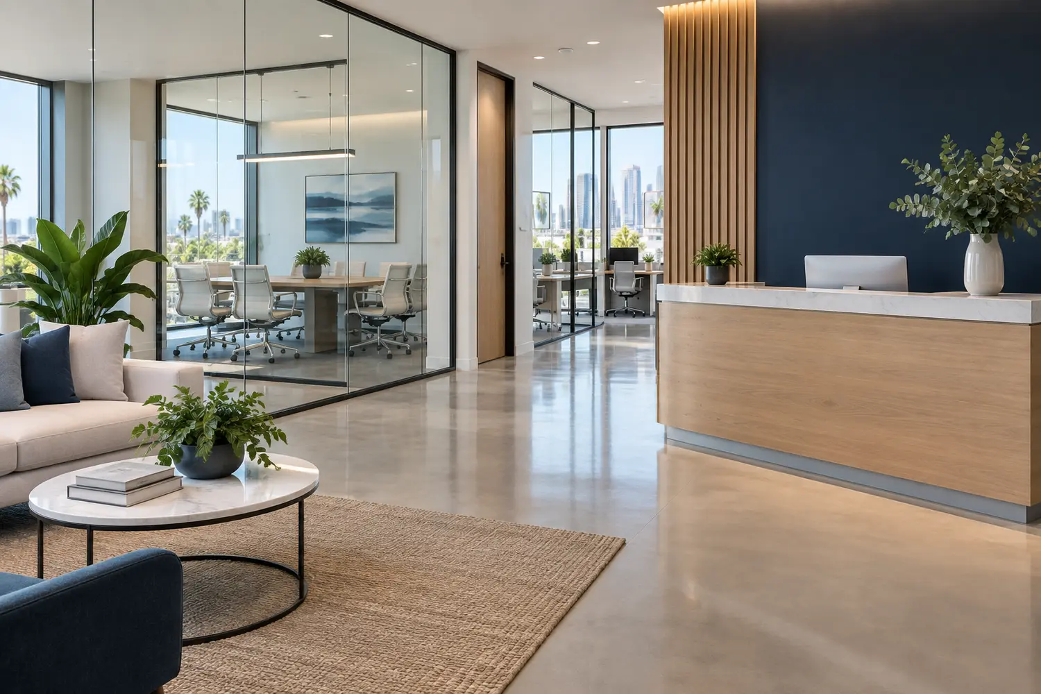 Spotless modern commercial office and reception area